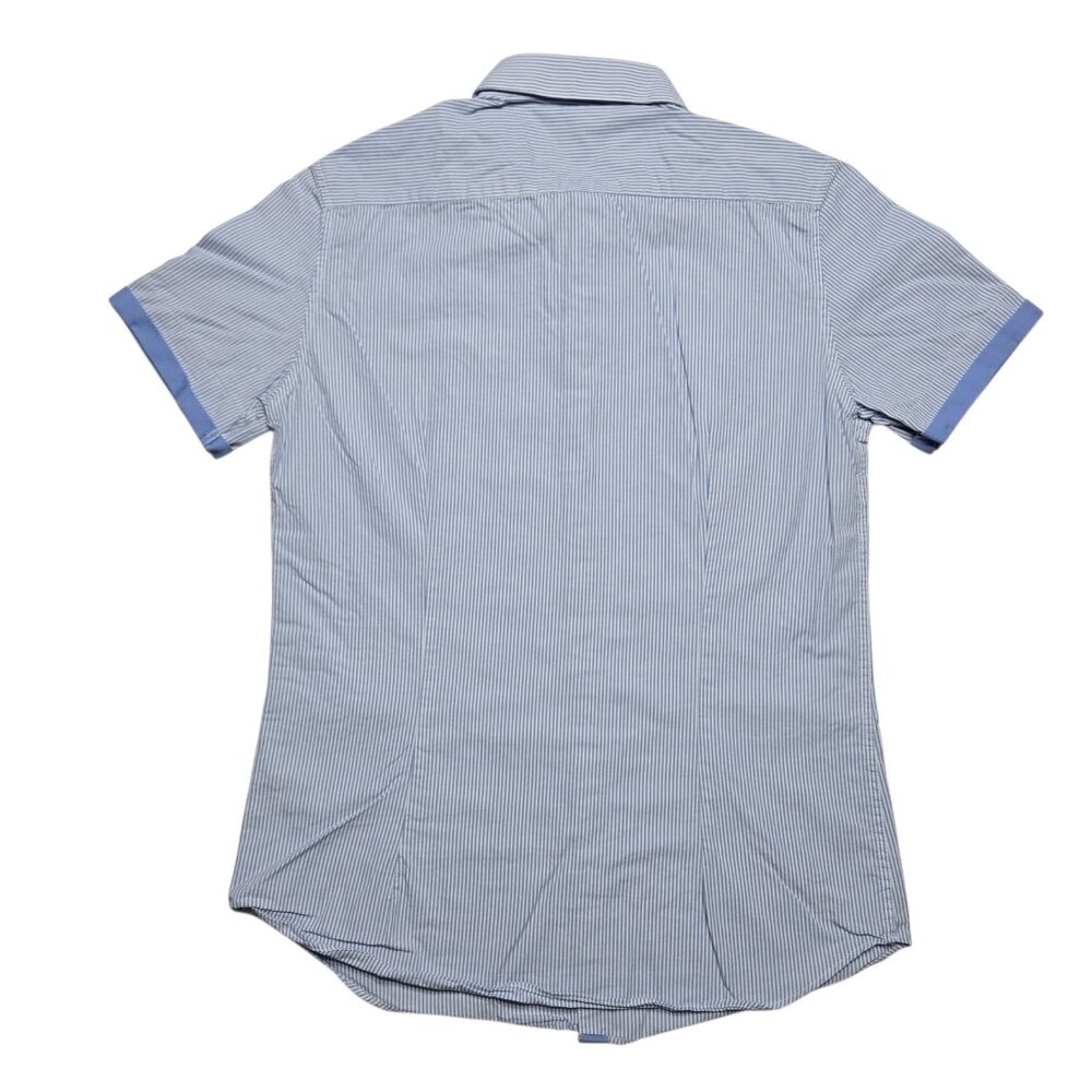 Father Sons Shirt Mens Small Blue White Striped Short Sleeve Button Up Logo - Picture 9 of 12